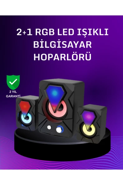SAYARMARKT USB Bağlantılı RGB 2.1 Hoparlör Seti Derin Bas ve Renkli Işık ürün görseli 1