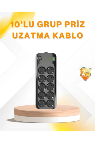 SAYARMARKT 10’lu Çoklu Priz Termal Korumalı USB Type-C Çıkışlı 2500W Uzatma Kablosu ürün görseli 1