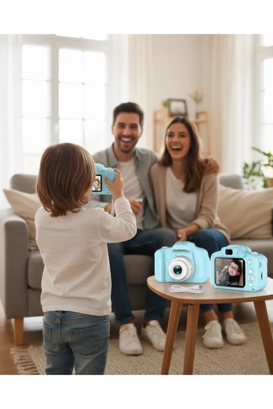 SAYARMARKT Mavi Mini Dijital Kamera HD Video Fotoğraf Çekimli USB Şarjlı Hafıza Kart Destekli ürün görseli 1