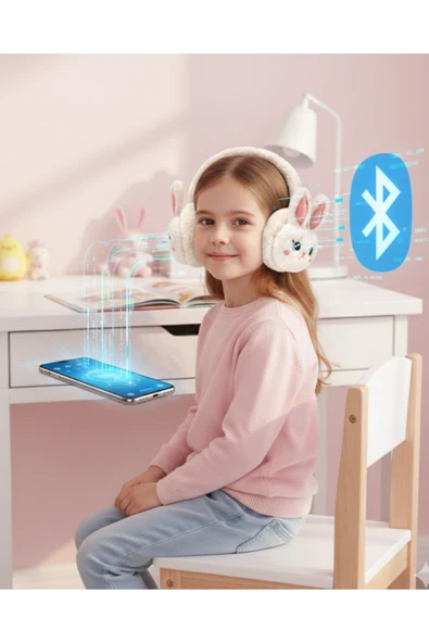 SAYARMARKT Peluş Tavşan Kulaklı Bluetooth Kulaklık Kablosuz Müzik ve TF Kart Destekli ürün görseli 1