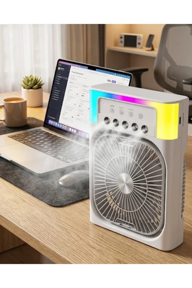 SAYARMARKT USB Şarjlı Masaüstü Soğutucu Fan Su Püskürtmeli Renkli Işıklı ürün görseli 1