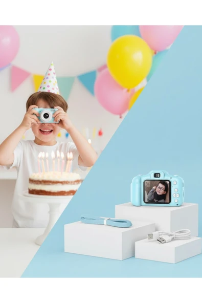 SAYARMARKT Mavi Kompakt Dijital Kamera HD Video ve Fotoğraf Çekim Özellikli USB Bağlantılı ürün görseli 1