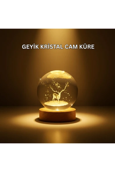 SAYARMARKT USB Bağlantılı Geyik Temalı Kristal Küre Premium Masa Gece Lambası ürün görseli 1