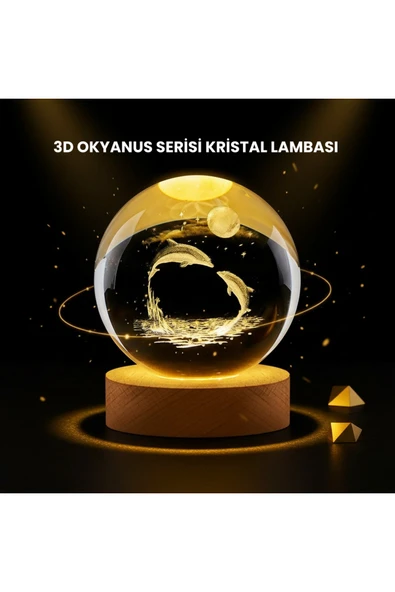 SAYARMARKT LED Işıklı Yunus Küre Ahşap Standlı Modern Dekoratif Aksesuar ürün görseli 1