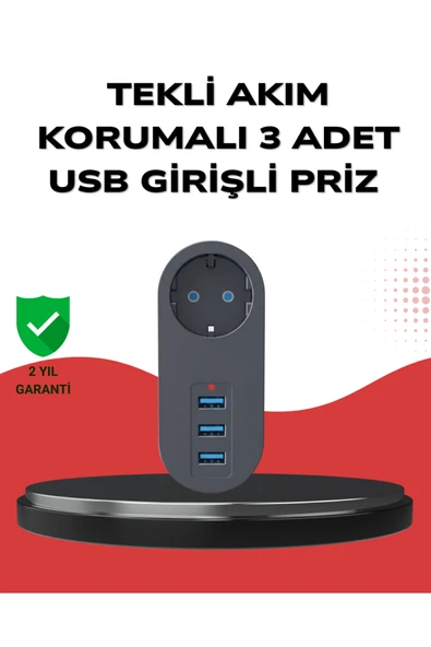 SAYARMARKT Isıya Dayanıklı 3 USB Portlu Güvenlikli Priz – Akıllı Enerji Yönetimi ürün görseli 1