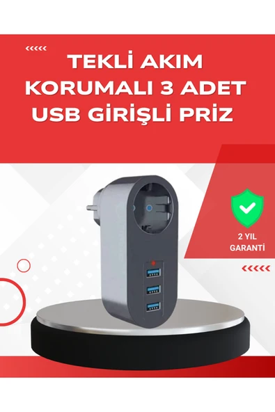 SAYARMARKT 2500W Güç Destekli Akım Korumalı Priz – 3 USB Çıkışlı ürün görseli 1