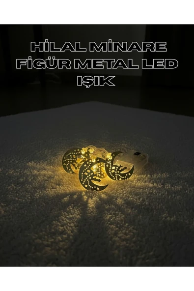 SAYARMARKT Gold Renk Metal Minareli Hilal LED Işık Pilli Ramazan Süsü ürün görseli 1