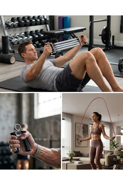 SAYARMARKT Ev Spor Seti Atlama İpi El Yayı Karın Egzersiz Aleti Fitness Seti ürün görseli 1