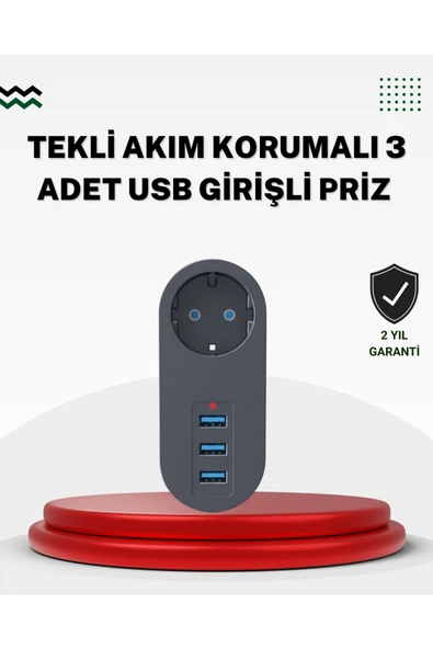 SAYARMARKT Akım Korumalı USB’li Priz – Güçlü 2500W, Isı ve Çocuk Koruması ürün görseli 1