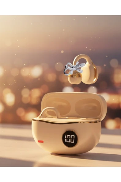 SAYARMARKT Şık ve Taşınabilir Bluetooth Kulaklık Gün Boyu Kullanım 2 Kurdele Küpe Hediyeli ürün görseli 1