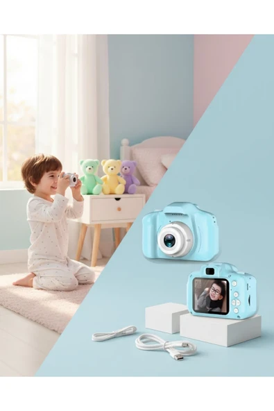 SAYARMARKT Mavi Mini Dijital Kamera HD Video ve Fotoğraf Çekimli USB Şarjlı Kompakt Kayıt Cihazı ürün görseli 1