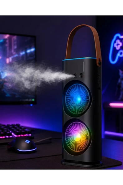 SAYARMARKT RGB Işıklı Spreyli Masa Fanı Çift Motorlu Güçlü Üflemeli Taşınabilir Fan ürün görseli 1