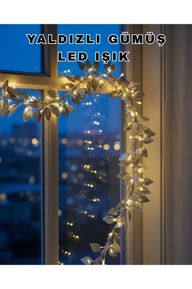 SAYARMARKT Pilli Gümüş Yaprak LED Işık Ev İçi ve Yılbaşı Dekor Aydınlatması ürün görseli 1
