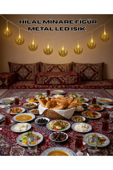 SAYARMARKT Pilli Minareli Hilal LED Işık Gold Metal Ramazan Dekorasyonu ürün görseli 1