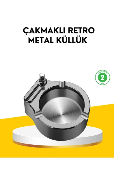 SAYARMARKT Çakmaklı Küllük Paslanmaz Metal Yuvarlak Tasarım ürün görseli 1
