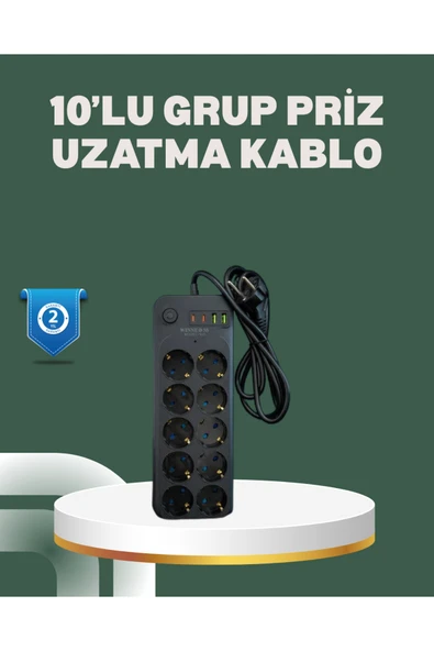 SAYARMARKT Termal Koruma Sistemli USB Type-C 10’lu Grup Priz 2m 2500W Güç Kapasiteli ürün görseli 1