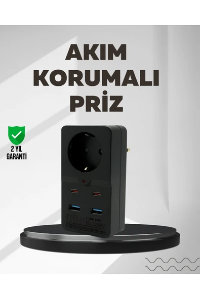 SAYARMARKT Tip Akım Koruma Prizi 10A 2500W USB Type C Destekli ürün görseli 1