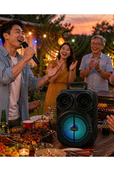 SAYARMARKT RGB Işıklı Bluetooth Karaoke Hoparlör Mikrofonlu USB TF Kart Destekli Taşınabilir Speaker ürün görseli 1