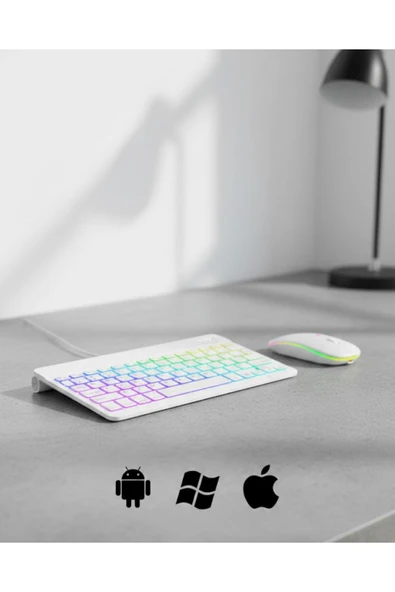 SAYARMARKT Türkçe Q Aydınlatmalı Klavye Mouse Seti Kablosuz Bluetooth Destekli ürün görseli 1