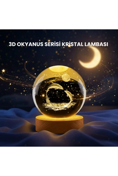 SAYARMARKT Yunus Figürlü LED Kristal Küre Ahşap Standlı Dekoratif Gece Lambası ürün görseli 1
