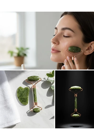 SAYARMARKT Doğal Yeşim Roller ve Gua Sha Yüz Şekillendirme Seti ürün görseli 1