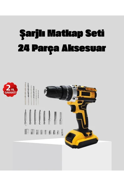 SAYARMARKT 24 Parça Çift Bataryalı Akülü Darbeli Matkap – Güçlü Motor, Metal Dişli, LED Işıklı ürün görseli 1