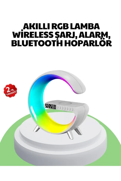 SAYARMARKT Bluetooth Hoparlörlü RGB Atmosfer Lambası Kablosuz Şarj ve Saat Özellikli ürün görseli 1