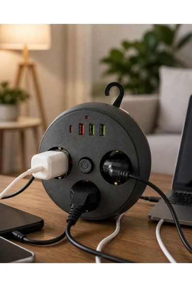 SAYARMARKT Ev Ofis İçin Çoklu Priz 3 Priz 3 USB Type C Güvenli Enerji Yönetimi ürün görseli 1