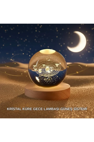 SAYARMARKT Dekoratif LED Kristal Küre Ahşap Altlıklı Şık Gece Lambası ürün görseli 1