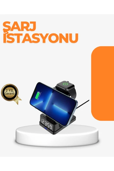 SAYARMARKT 4’ü 1 Arada Kablosuz Şarj İstasyonu – LED Saat Ekranlı, İOSUyumlu, Akıllı Güvenlik Koruması ürün görseli 1