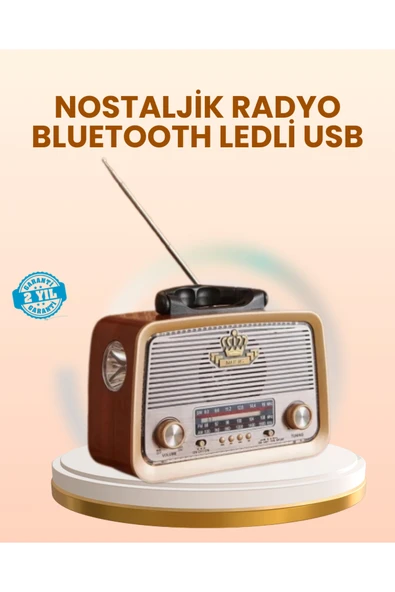 SAYARMARKT Eskitme Tasarımlı Ahşap Bluetooth Radyo LED Aydınlatmalı ürün görseli 1