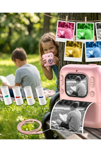 SAYARMARKT Mini Çocuk Kamerası Fotoğraf Video Çekim 4 Rulo Baskı Kağıdı ve 5 Kalem Hediyeli ürün görseli 1
