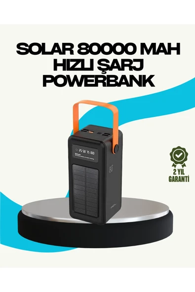 SAYARMARKT 80000 mAh Güneş Enerjili Powerbank 4 Kablolu Type C Lightning Micro USB ürün görseli 1