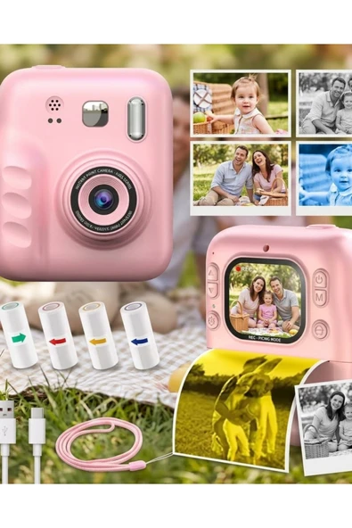 SAYARMARKT Çocuk Dijital Fotoğraf Makinesi Anında Baskı ve HD Video Kayıt Özellikli 5 kalem ve 4 rulo kağıt hed ürün görseli 1