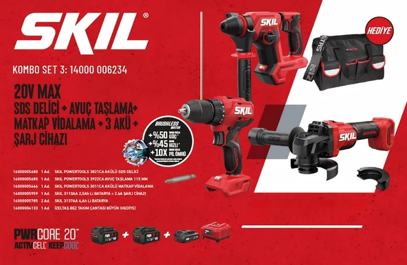 SKIL KOMBO SET 3 (20V MAX SDS DELICI + AVUÇ TASLAMA+ MATKAP VIDALAMA + 3 AKÜ + Sarj CIHAZI) ürün görseli 1