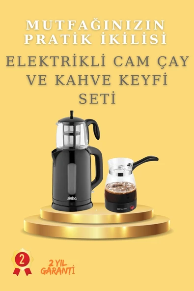 SAYARMARKT 1800W Emniyet Sistemli Cam Çaycı ve 0.5L Cam Türk Kahvesi Makinesi Takımı ürün görseli 1