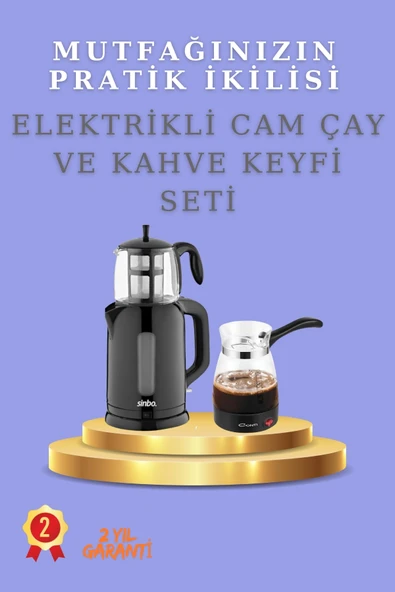 SAYARMARKT Yeni Nesil 2’li Çeyiz Seti: Cam Çay Makinesi & Bol Köpüklü Cam Kahve Cezvesi ürün görseli 1