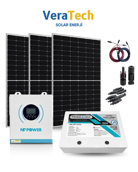 VeraTech 3kW Bağ Evi Lityum Solar Paketi - 450W TOPCon Half Cut Güneş Paneli, 2.5Kwh Lityum Akü, 3kW Akıllı İnverter ürün görseli 1