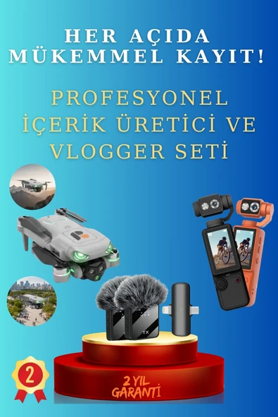 SAYARMARKT 3'lü Full Prodüksiyon Seti: 4K Kamera, Ekranlı Kumandalı Drone ve Yaka Mikrofonu (Vlog & Yayıncı Özel) ürün görseli 1