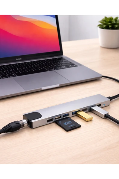 SAYARMARKT Type C Hub Çoklayıcı 8 Port USB HDMI RJ45 Kart Okuyucu ürün görseli 1