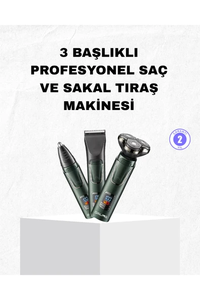 SAYARMARKT Şarjlı ve Kablosuz 3 Başlıklı Profesyonel Bakım Seti – Saç, Sakal, Burun ve Kulak Düzeltici ürün görseli 1