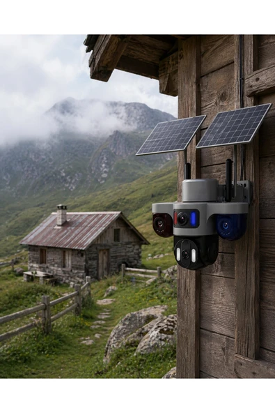 SAYARMARKT Güneş Enerjili Çiftlik Kamerası 3 Lensli 9MP Solar Kamera 2 Yıl Garantili ürün görseli 1