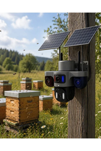 SAYARMARKT Güneş Enerjili Yayla Kamerası 4G SIM Kartlı 3 Lensli Bahçe Güvenlik Kamerası 2 Yıl Garantili ürün görseli 1