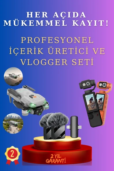 SAYARMARKT 4K Gimbal Kamera + Ekranlı Kumandalı Drone + 2'li Kablosuz Yaka Mikrofonu ürün görseli 1