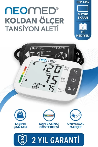 Neomed DBP-1359 Büyük Ekranlı Hafızalı Üstk Koldan Dijital Tam Otomatik Tansiyon Aleti ürün görseli 1