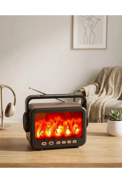 SAYARMARKT LED Şömine Efektli Kablosuz Hoparlör FM Radyo Müzik Çalar ürün görseli 1