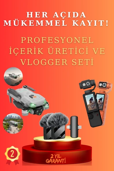 SAYARMARKT Ekranlı Kumandalı Akıllı Drone & 4K Sarsıntısız Gimbal Kamera ve Kablosuz Mikrofon İçerik Üretici Seti ürün görseli 1