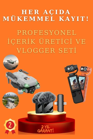 SAYARMARKT Profesyonel YouTuber ve Vlogger Paketi - 4K Stabilize Kamera, Akıllı Drone ve Çiftli Mikrofon Seti ürün görseli 1