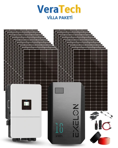 VeraTech 15kW Villa Solar Paketi - 600W TOPCon Half Cut Günaş Paneli, 15kW Hibrit İnverter, 15kW Lityum Batarya ürün görseli 1