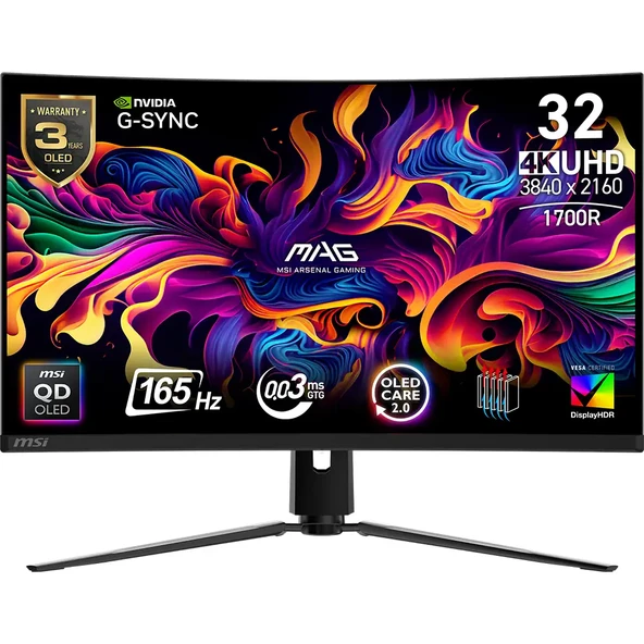 MSI MAG 321CUP QD-OLED 31.5 3840x2160 UHD 165Hz 0.03 ms HDMI DP Type-C HDR 400 G-Sync Curve 1700R QD-OLED Gaming Monitör ürün görseli 1